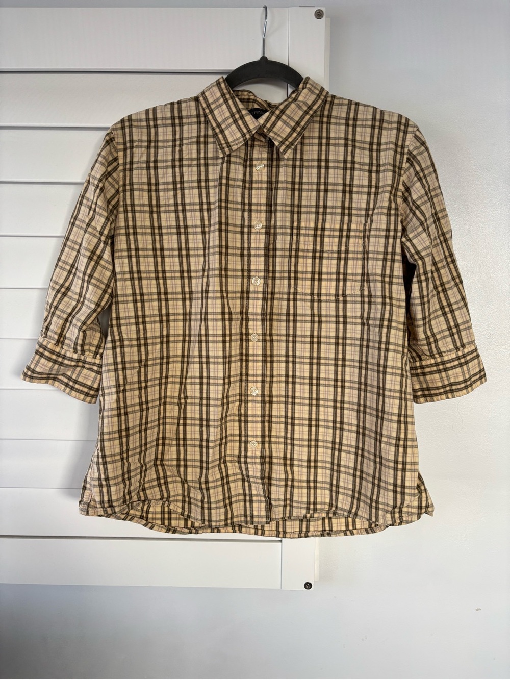 Copper Key Women's Beige Plaid Button-Down Shirt